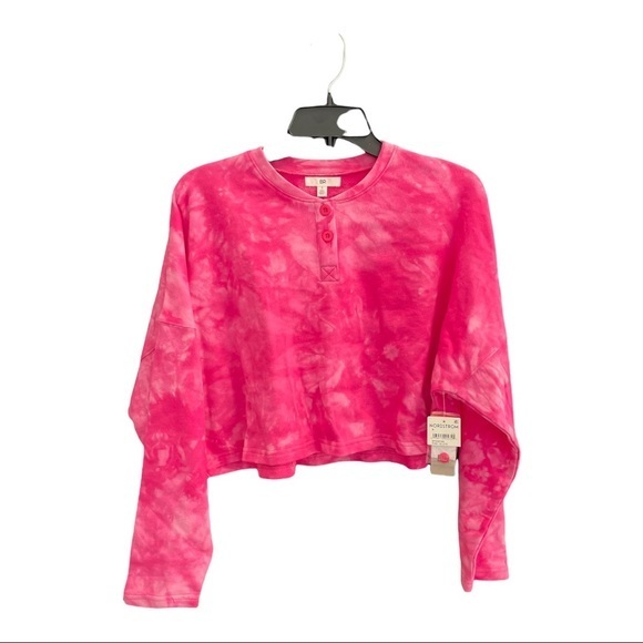 BP Long Sleeve Henley Tie-Dye Cropped Top - Picture 2 of 4